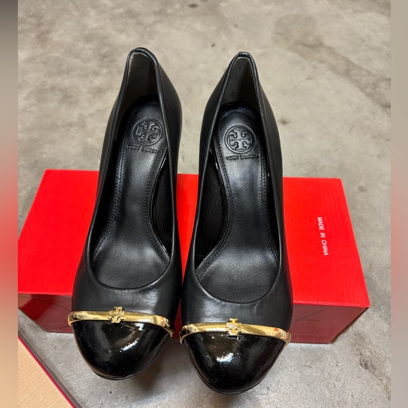 TORY BURCH Wedge Heel Pumps Leather Black Size 6 - Picture 1 of 4
